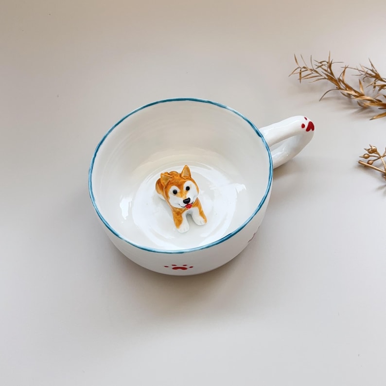 Red footprints-hidden animal coffee cup,Gift For Dog Owner