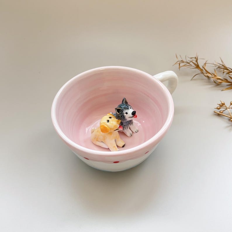 Polka point-hidden animal coffee cup,Gift For Dog Owner
