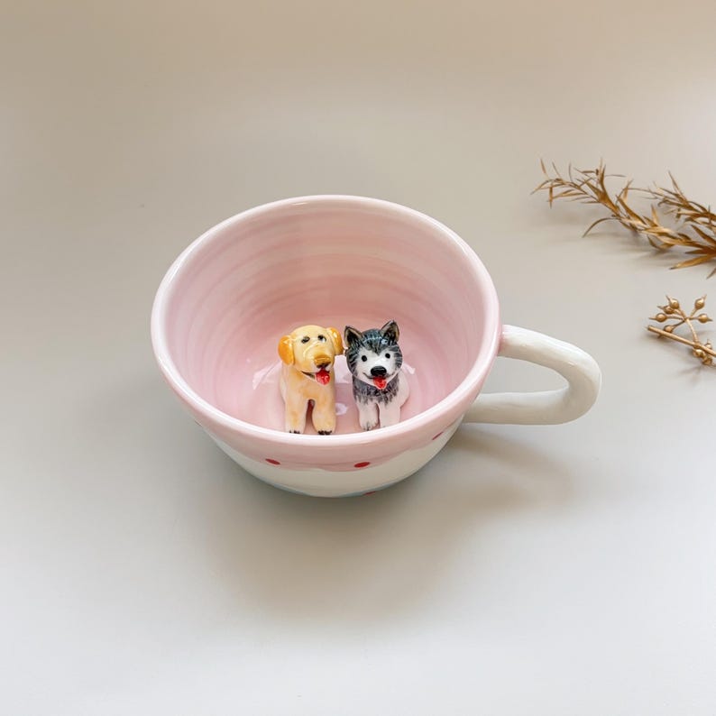 Polka point-hidden animal coffee cup,Gift For Dog Owner