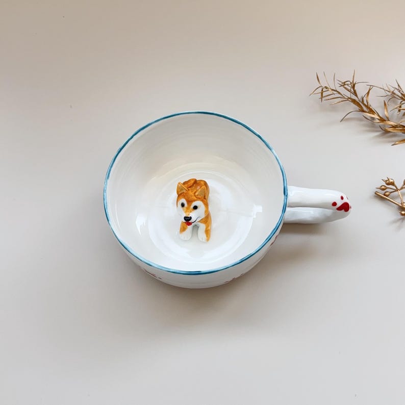 Red footprints-hidden animal coffee cup,Gift For Dog Owner