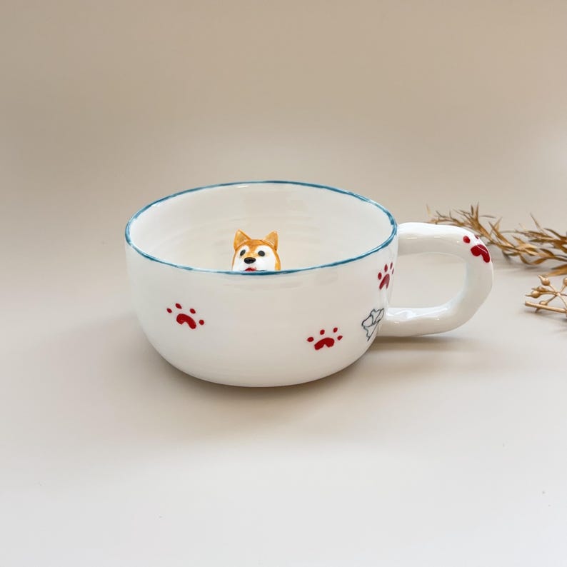 Red footprints-hidden animal coffee cup,Gift For Dog Owner