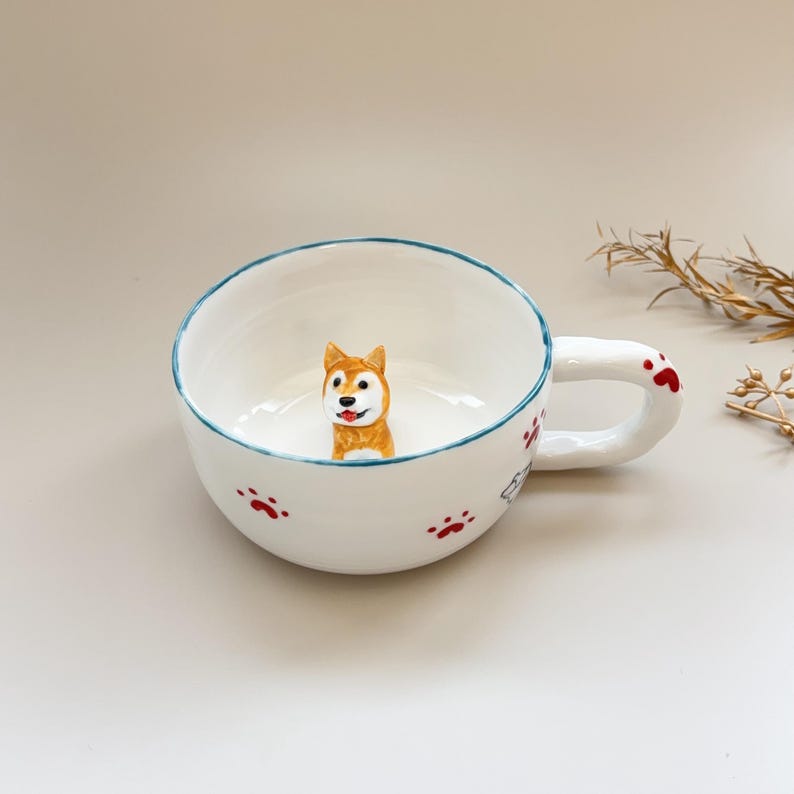 Red footprints-hidden animal coffee cup,Gift For Dog Owner