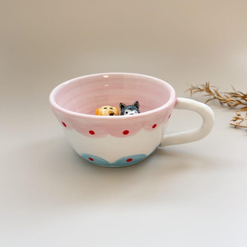 Polka point-hidden animal coffee cup,Gift For Dog Owner