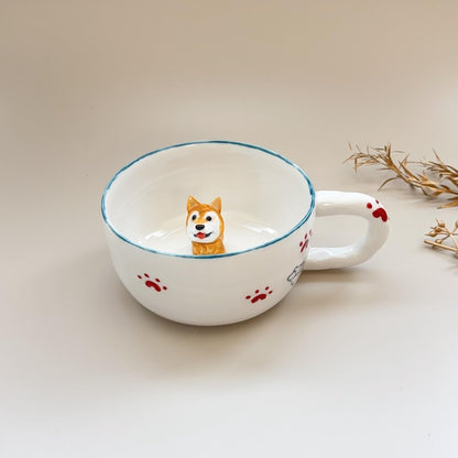 Red footprints-hidden animal coffee cup,Gift For Dog Owner