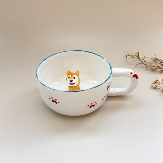 Red footprints-hidden animal coffee cup,Gift For Dog Owner