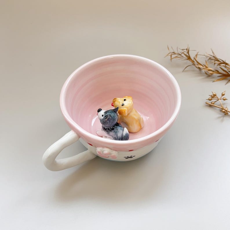 Polka point-hidden animal coffee cup,Gift For Dog Owner