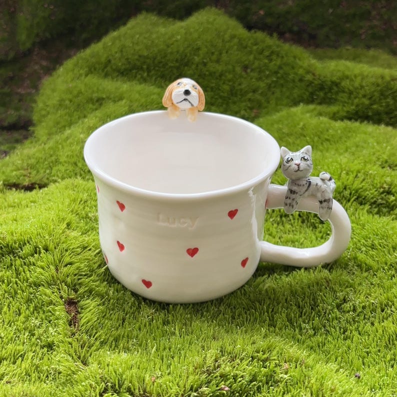Lucy-hidden animal coffee cup,Gift For Dog Owner