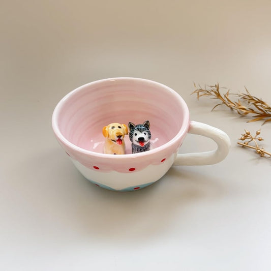 Polka point-hidden animal coffee cup,Gift For Dog Owner